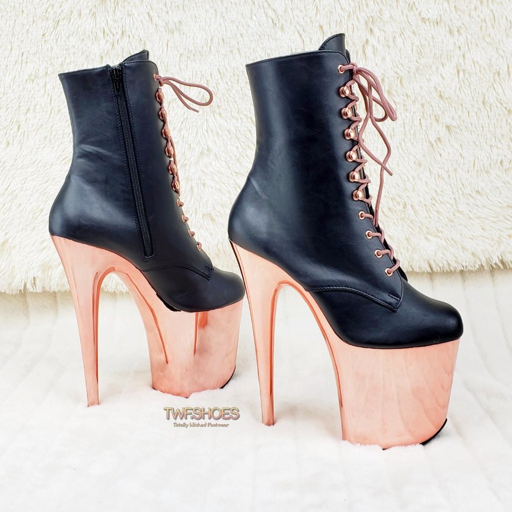 Pleaser Rose Gold Platform 8" Heels Ankle Boots Flamingo 1020